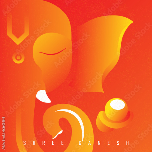 Happy Ganesh Chaturthi Festival Background Design with Creative Lord Ganesha Illustration	