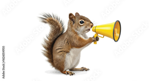 Squirrel announcement: funny squirrel with megaphone making important statement