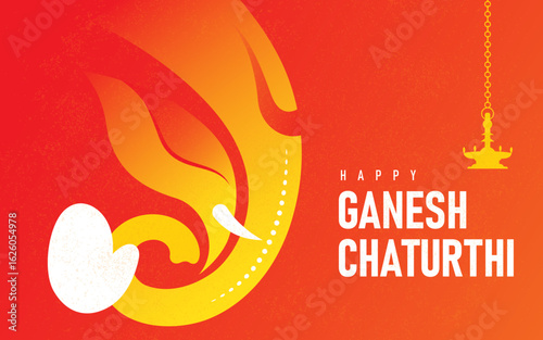 Happy Ganesh Chaturthi Festival Background Design with Creative Lord Ganesha Illustration	