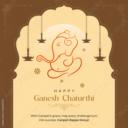 Indian Religious Festival Happy Ganesh Chaturthi Template Design, 