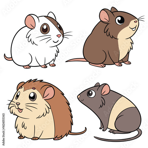 Hamster, Guinea Pig, Chinchilla, and Rat Cute Rodent Animal Bundle – Cartoon Pet Set