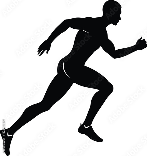 Male runner in mid stride silhouette isolated on transparent background