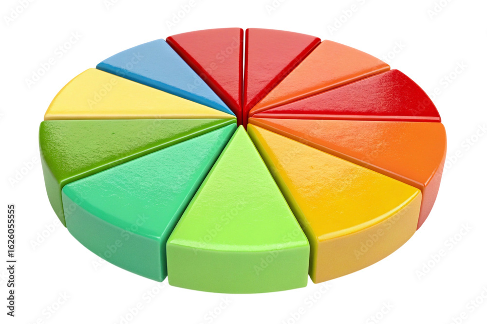 Obraz premium Colorful segmented circle representing data or pie chart isolated on transparent background