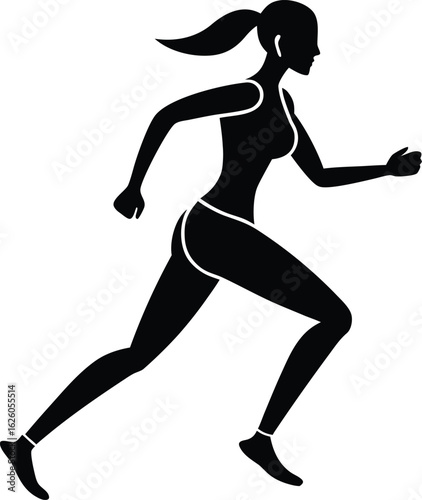 Elegant female runner in side stride silhouette isolated on transparent background