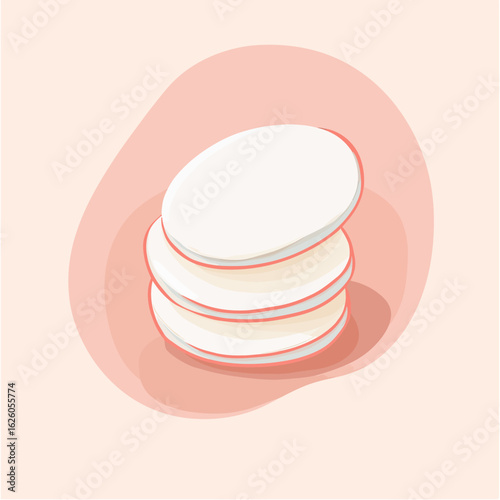 Stack of white cotton pads with soft shadow in flat minimalist style for skin care and cosmetic use vector illustration on light background
