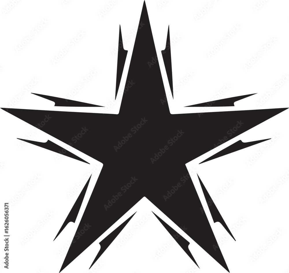 Obraz premium Gothic Neo-Tribal Star Icon Set, Minimal Dark Vector Design, Star Silhouette Vector Icon.