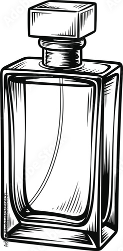Elegant rectangular perfume bottle with square cap hand drawn sketch