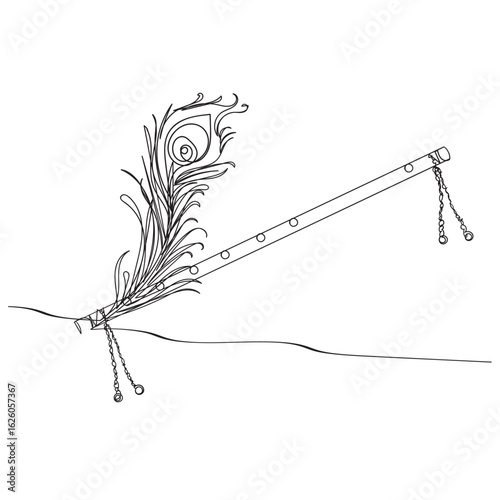 Continuous line drawing of Lord Krishna, Happy Janmashtami