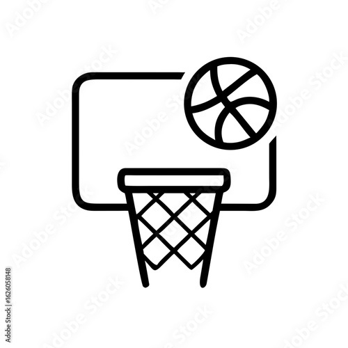 Basketball hoop and ball in minimalist line art style  