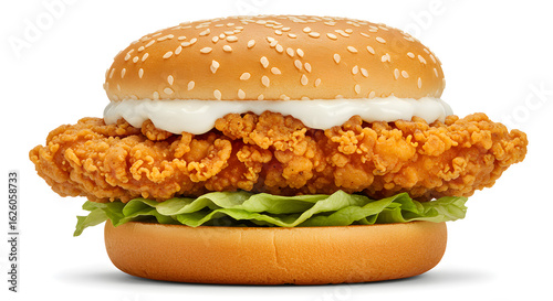 Classic Fried Chicken Burger with Crispy Lettuce and Creamy Mayonnaise