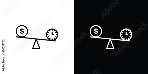 Time and money compare scale icon symbol, logo illustration. Vector graphics