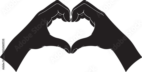 Silhouette of hands forming a heart shape on a white background love