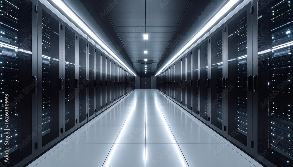 Fototapeta premium Futuristic data center with sleek servers and bright illumination