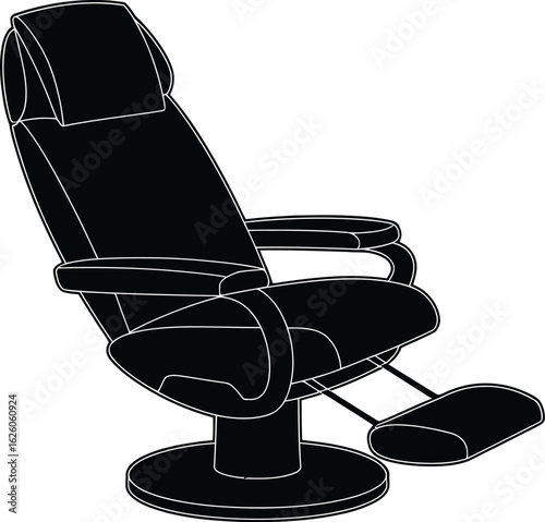 Vintage barber chair with footrest isolated on white background