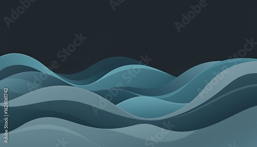 Abstract flowing waves of blue and teal on a dark background