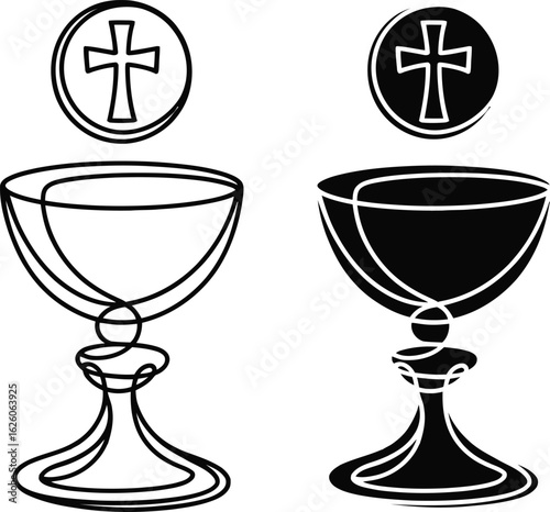 Two chalices with cross symbols representing holy communion
