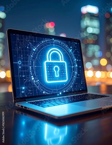 Wallpaper Mural Digital security concept with laptop displaying padlock and data visua Torontodigital.ca