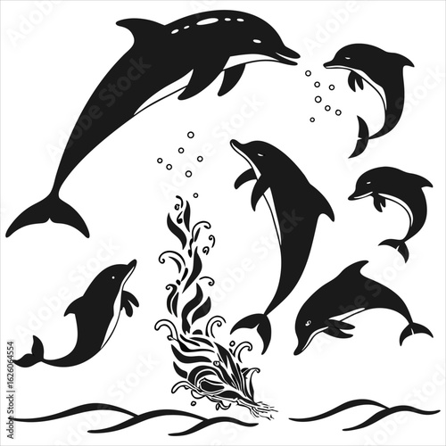  Dolphin vector. Dolphin cartoon sea animal icon. Bottlenose Dolphin. Dolphin peeking out of water. Dolphin Isolated. Dolphin jump out of the water in sea. Dolphins Jumping From The Sea. 