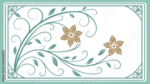 Elegant Cream and Teal Vintage Floral Frame – Ornate Decorative Border with Gold Botanical Motifs
