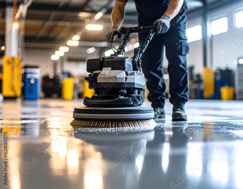 Man cleaning a large warehouse floor