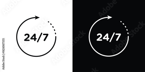 24 7 icon symbol, logo illustration. Vector graphics
