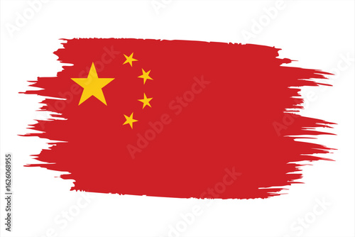 Flag of the peoples republic of china with a distressed brush stroke effect, isolated on white background