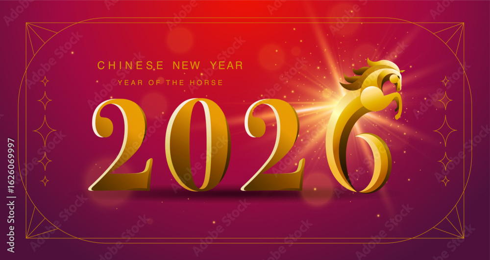 Fototapeta premium Lunar new year, Chinese New Year 2026 ,Year of the Horse ,line art , outline , simple linear ,geometric shape