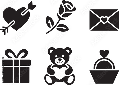 Celebrate love with romantic icons hearts rose gift teddy bear and ring