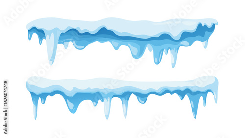 Snow caps icicles on a white background