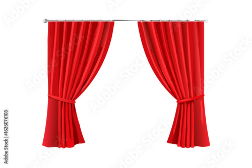 Red velvet theater curtain isolated on a white backdrop, perfect for an entertainment or stage event illustration