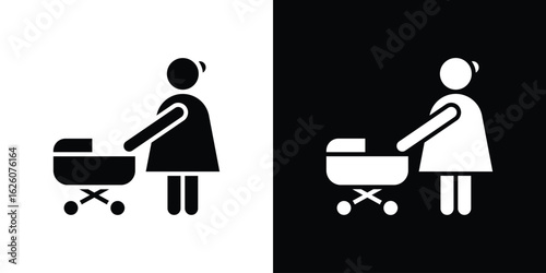 Woman with Baby Stroller icon - Vector. Flat design style eps 10