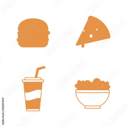 Wallpaper Mural Four delicious fast food icons including a burger pizza soda and salad on a white background Torontodigital.ca
