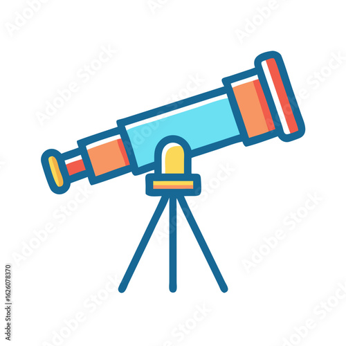 Colorful telescope icon in flat design for astronomy and exploration  