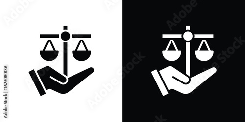 Justice scales in Hand icon - Vector. Flat design style eps 10
