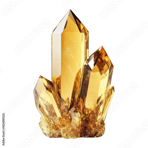 Shining Golden Crystal: Capturing the beauty of a radiant golden crystal cluster. With captivating glow, the crystal shines with energy and light. 