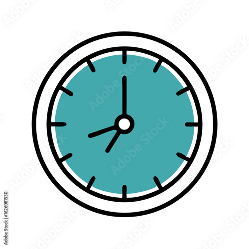 Clock icon, teal circle flat style