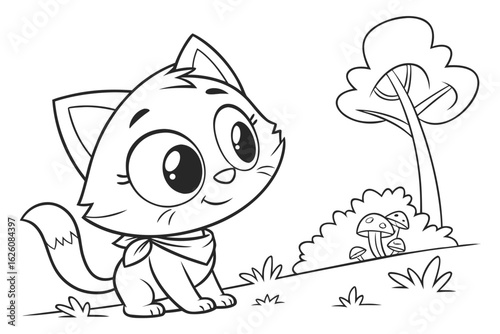 Coloring Pages, cute cat, cartoon style, black and white, coloring book for kids