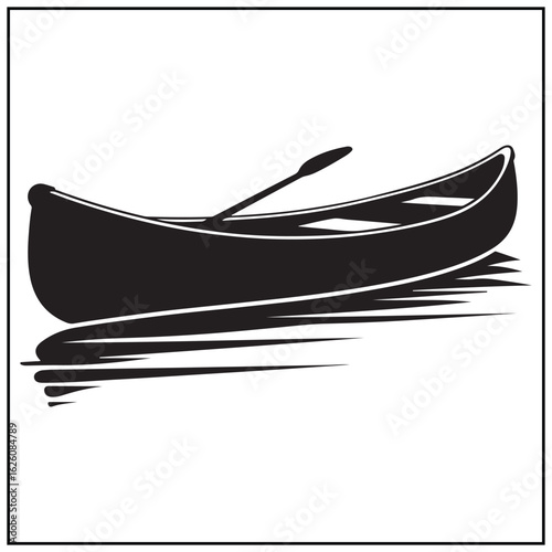 Vector art of canoe with a paddle resting on the water, isolated on white background