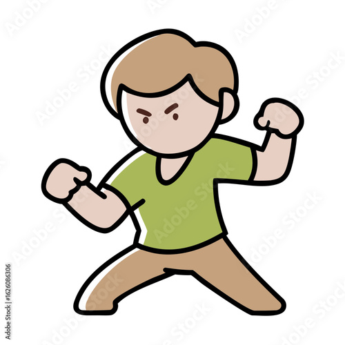 Fighting Man – Color Vector Illustration of Male Fighter in Action Pose