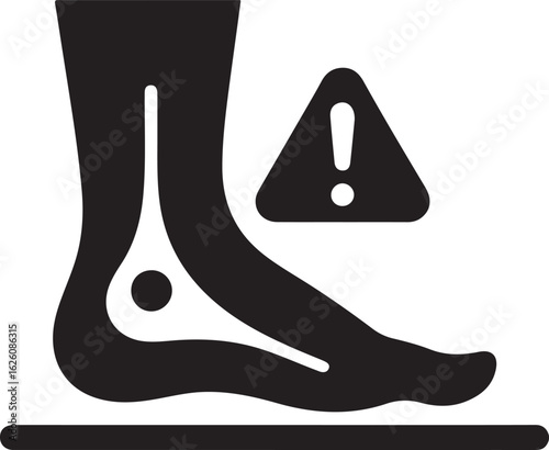 Vector Icon: Foot Pain Warning  Sign, Black Silhouette world diabetes day Symbol, Medical Alert.