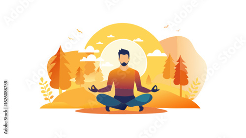 Man meditating in nature mindfulness relaxation yoga zen spiritual wellness peace meditation lifestyle