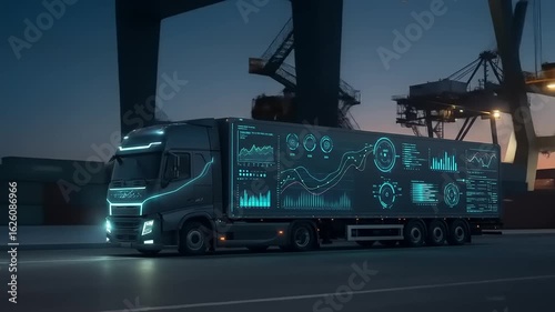 Smart Truck with Port Logistics, and Night.