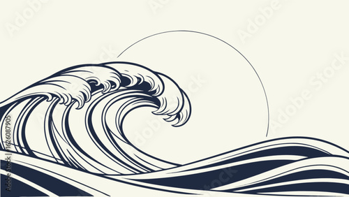 Ocean wave illustration art print japanese great wave kanagawa style sea drawing tidal graphic design vector