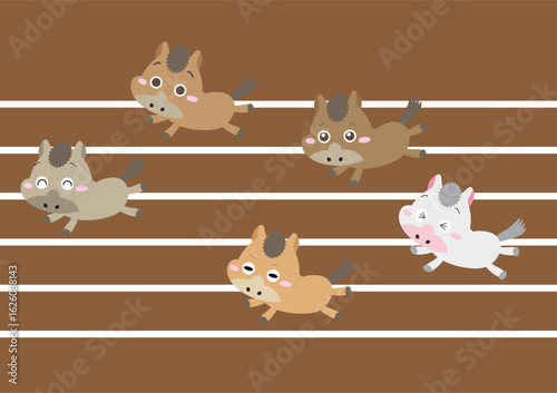 走る馬キャラクターたちのレース｜干支・運動・競争・努力を表現するかわいいイラスト