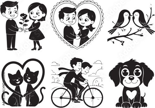 Charming vector illustrations celebrating love, friendship, and pets