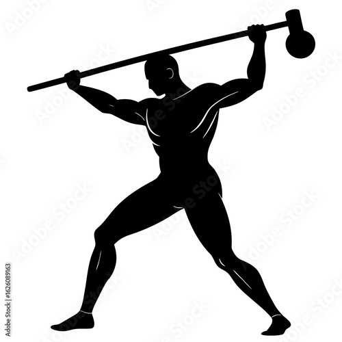 Athlete swinging hammer black silhouette hammer throw