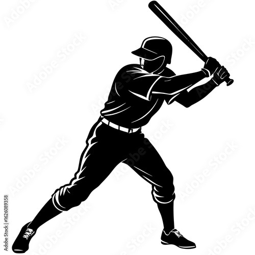Baseball player swinging bat silhouette batter