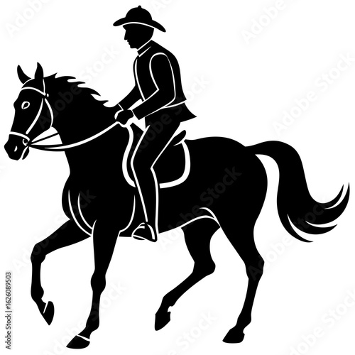 Black horse rider silhouette on white background vector
