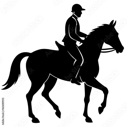 Black horse rider silhouette white