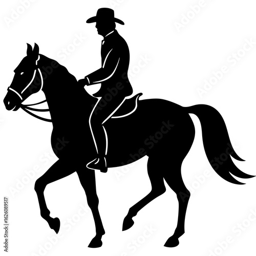 Black horse rider silhouette on white vector
